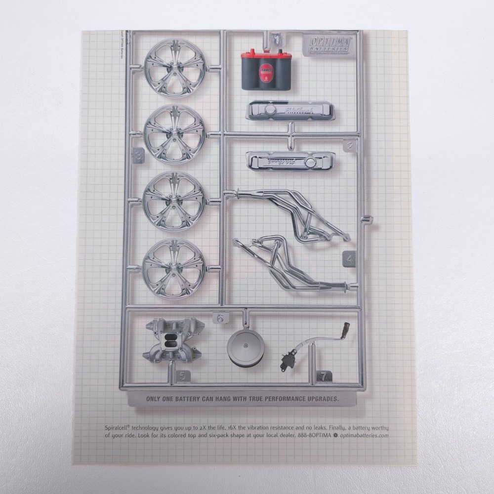 Optima Batteries Performance Car Parts Kit Vintage Print Ad Garage Wall Art Auto